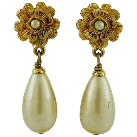 chanel earrings with pearl|vintage chanel camellia earrings.